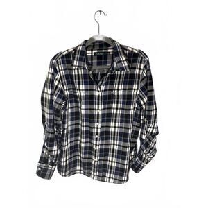 Lauren Ralph Lauren Blue And White Plaid Button-Up Shirt, Size XL